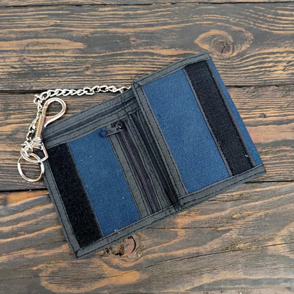 THC Highway 420 Blue Hook and Loop Embroidered Fabric TriFold Wallet With Chain